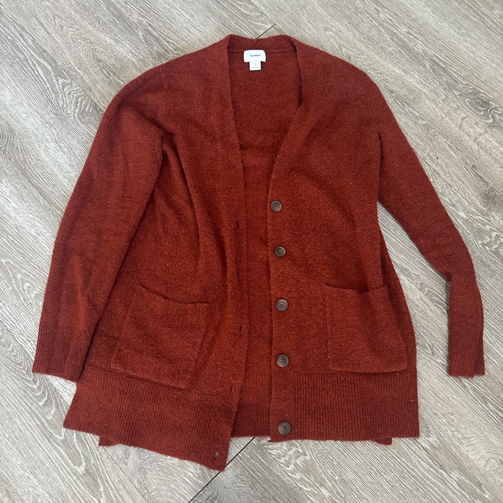 Rust Red Button-Up Cardigan